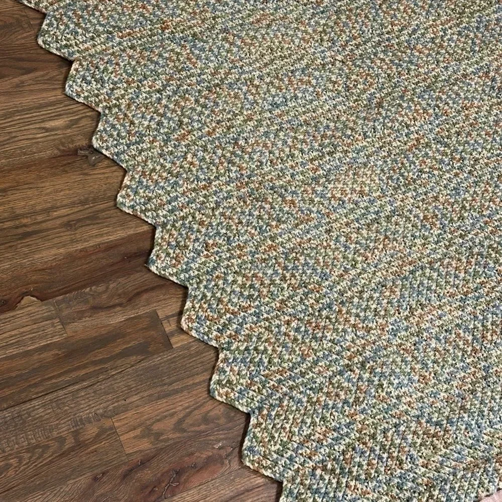 Afghan handmade Throw Blanket earth colors green tan cream  41 x 57 grannycore